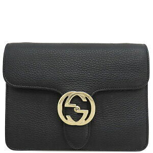 Gucci Interlocking GG Shoulder Bag Black Leather Chain